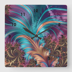 Horloge Carrée Ruffle A Few Feathers Fractal Art Wall Clock