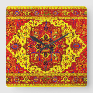 Horloge Carrée RUG PERSIEN - Rouge et Jaune