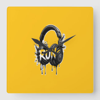 Horloge Carrée RUN Headphones Street Art Sticker