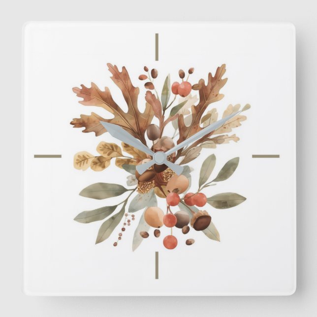 Horloge Carrée Rustic Autumn Harvest Botanical Wall Clock (Recto)
