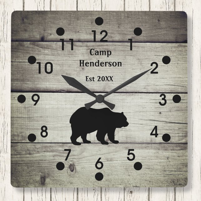 Horloge Carrée Rustic Bear Camp Acrylic Clock (Créateur téléchargé)