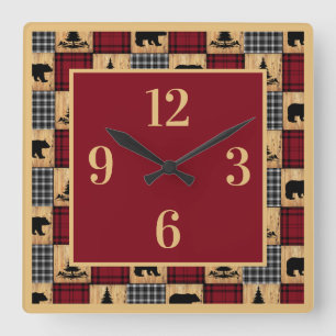 Horloge Carrée Rustic Buffalo Plaid