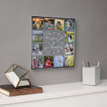 Horloge Carrée Rustic chalkboard Family photo collage monogram<br><div class="desc">Custom Family photo collage on rustic chalkboard background clock.
Add your own personal photos and name to personalize the clock and you will create a very personal and unique clock.</div>