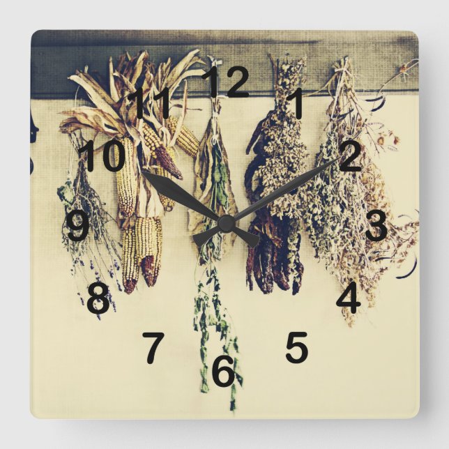 Horloge Carrée rustic country kitchen - dried herbs (Recto)