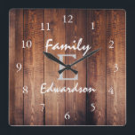 Horloge Carrée Rustic dark barn wood monogram<br><div class="desc">Rustic dark barn wood monogram name clock. You can easily change the text and name to personalize it.</div>