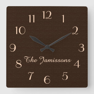 Horloge Carrée Rustic Dark Brown Faux Burlap Clock Personalized