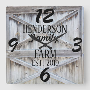 Horloge Carrée Rustic Farmhouse Country Wooden Distressed Custom