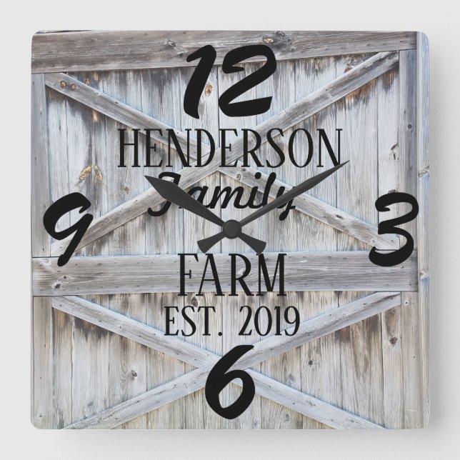 Horloge Carrée Rustic Farmhouse Country Wooden Distressed Custom (Recto)