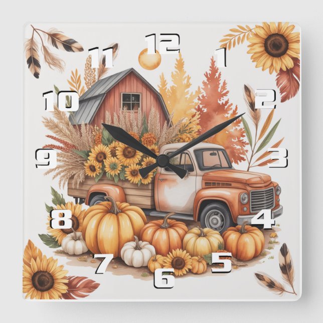 Horloge Carrée Rustic Farmhouse Inspired Autumn and Thanksgiving (Recto)