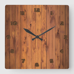 Horloge Carrée Rustic Faux Cherry Wood Stylized 3d