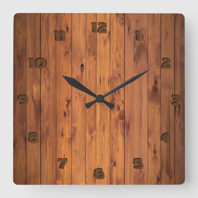Horloge Carrée Rustic Faux Cherry Wood Stylized 3d (Recto)