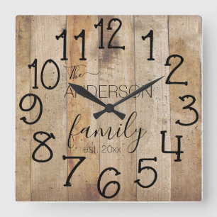 Horloge Carrée Rustic Faux Wood Barn Farmhouse Custom