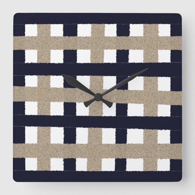 Horloge Carrée Rustic Navy / Beige / White Stripes (Recto)