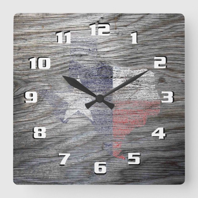 Horloge Carrée Rustic Patriotic Texas Flag on wood texture (Recto)