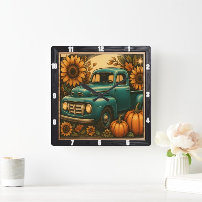 Horloge Carrée Rustic Truck Fall Harvest (Maison)