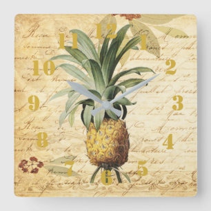 Horloge Carrée Rustic Vintage Calligraphy Pineapple Ornate