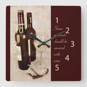 Horloge Carrée Rustic wine bottles and wine glass clock
