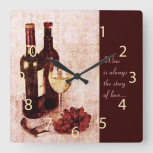 Horloge Carrée Rustic wine bottles and wine glass clock