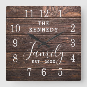Horloge Carrée Rustic Wood Country Farmhouse Family