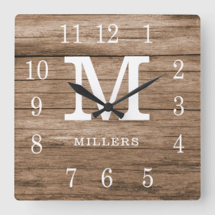 Horloge Carrée Rustic Wood Farmhouse Family