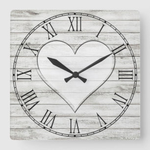 Horloge Carrée Rustique Beau Bois Texture Coeur
