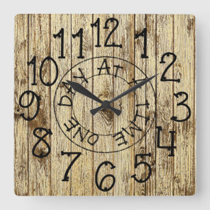 Horloge Carrée Rustique Bois Personnalisé Un Jour à la Fois