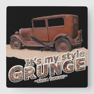 Horloge Carrée Rustique C'est My Style GRUNGE Rusty Car Typograph