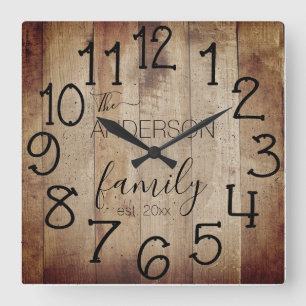 Horloge Carrée Rustique Faux Wood Grange Farmhouse Personnalisé N