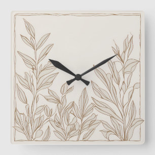 Horloge Carrée Rustique Fleur sauvage en terre cuite Boho Eclecti