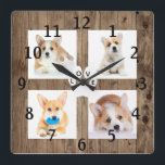 Horloge Carrée Rustique Personnalisé Photo Pet College Acrylique<br><div class="desc">Modèle photo personnalisé prêt à ajouter vos propres images. notez que les images ne sont que des espaces réservés. Les modèles sont l'idée pour vos photos Instagram de votre bébé à fourrure.</div>