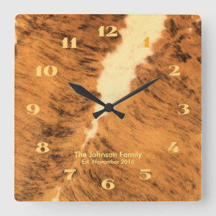Horloge Carrée Rustique Texas Longhorn en cuir Imprimer