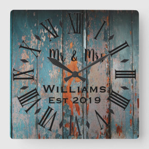 Horloge Carrée Rustique Vintage Bois Personnalisé Sur Mesure