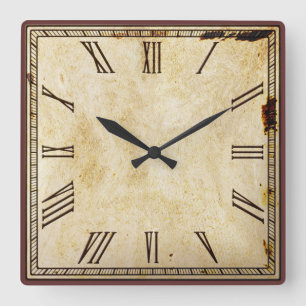 Horloge Carrée Rustique Vintage Look Carré Numéros romains