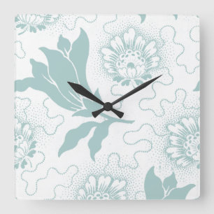 Horloge Carrée Rustique Vintage Turquoise Blanc Style Ferme Flora