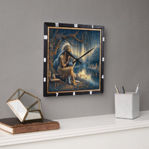 Horloge Carrée Rythme fluvial indigène : Bat cardiaque Wildwood