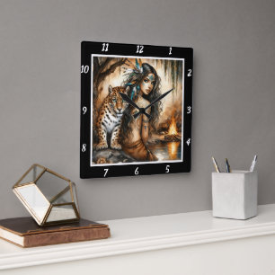 Horloge Carrée Rythme indigène : Danse du saule du tigre