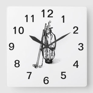 Horloge Carrée Sac de golf Clubs de golf Noir