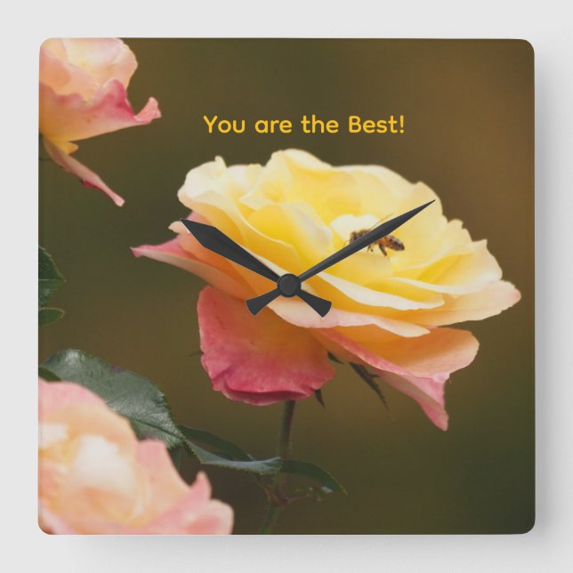 Horloge Carrée Sac Rose et Abeille (Recto)