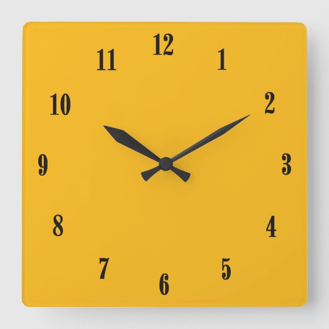 Horloge Carrée Saffron solide Jaune / Or avec chiffres noirs (Recto)