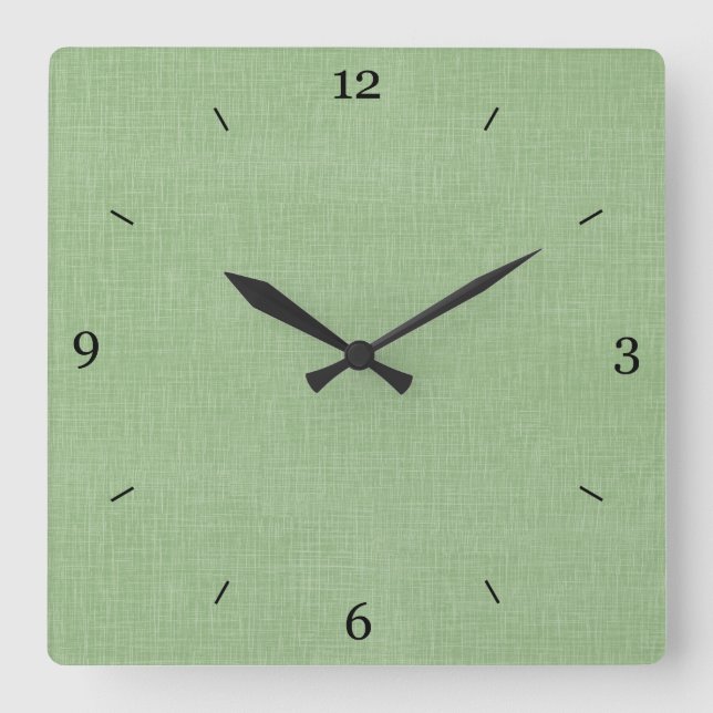Horloge Carrée Sage Green Faux Linen Fabric Textured Background (Recto)