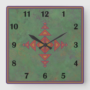 Horloge Carrée Sagebrush sud-ouest Vert Géométrique Style Régulie