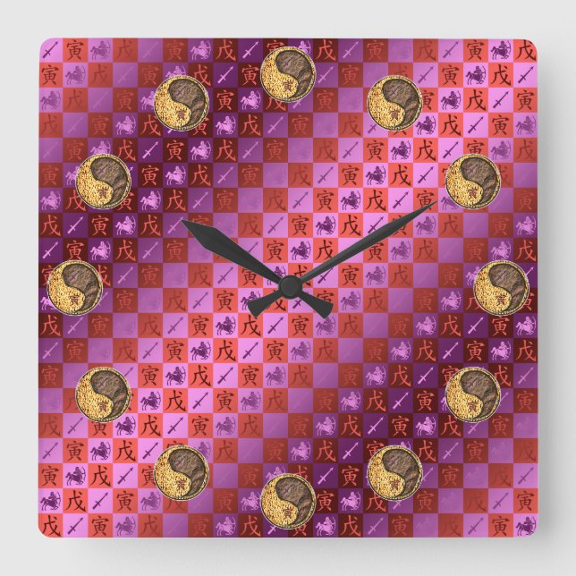 Horloge Carrée Sagittarius & Earth Tiger (Recto)