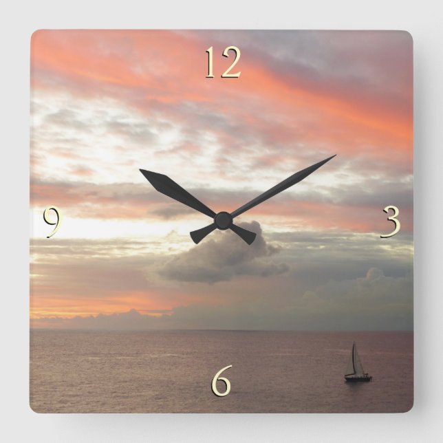 Horloge Carrée Sailboat de Sunset Beautiful (Recto)