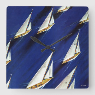 Horloge Carrée Sailboat Regatta by Ski Weld