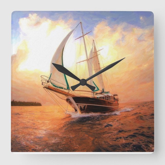 Horloge Carrée Sailing yacht, nautical theme (Recto)