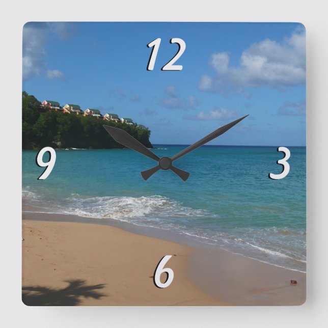 Horloge Carrée Saint Lucia Beach Paysage tropical (Recto)