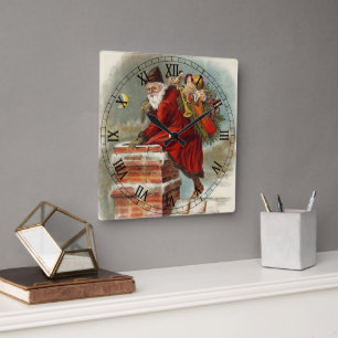 Horloge Carrée Saint Nicolas victorien de Noël sur le toit