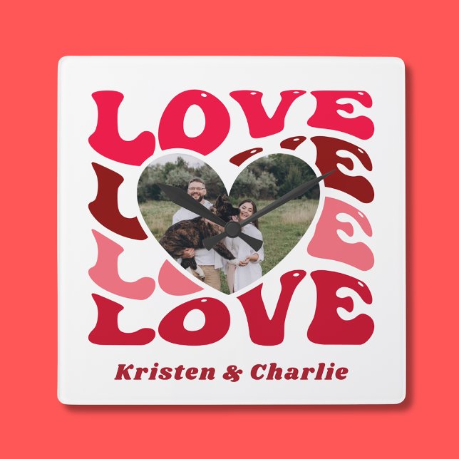 Horloge Carrée Saint Valentin Amour Couple Photo personnalisée (Valentine's Day Love Custom Couple Photo Square Wall Clock
)