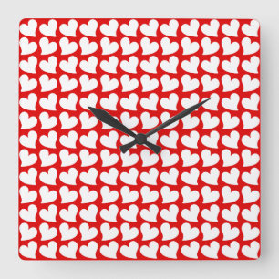 HORLOGE CARRÉE SAINT VALENTIN CŒURS ROUGES ET BLANCS SAINT VALENT