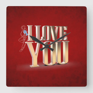 Horloge Carrée Saint Valentin Rouge 3D Je t'aime